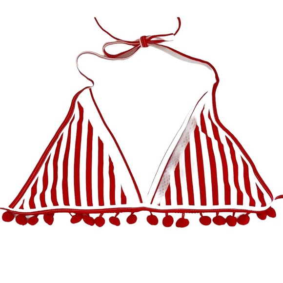 Pom Pom Mesh Insert High Waist Bikini, Red - Picture 5 of 9